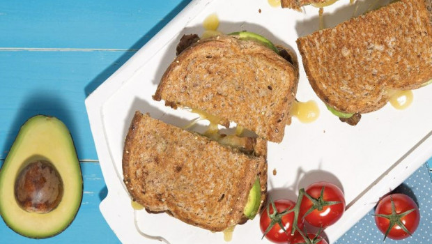 Grilled cheese with smoked tempeh and avocado